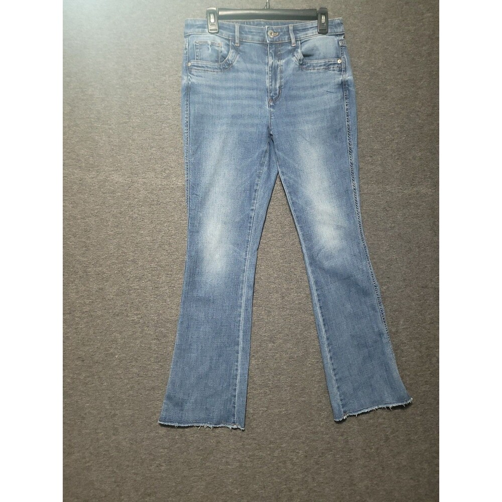 J. Jill Denim size 8R regular high rise bootcut ribcage pocket zip fray